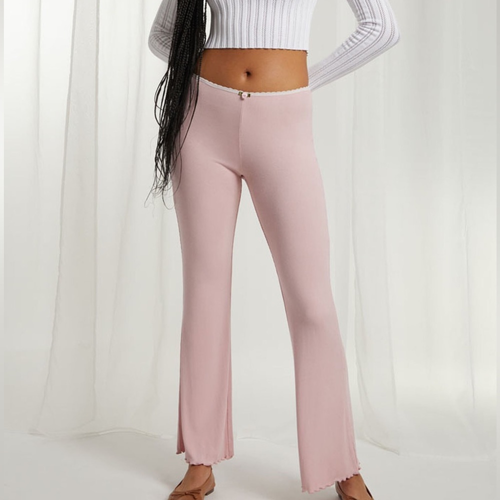 Pink Pointelle Flared Pants